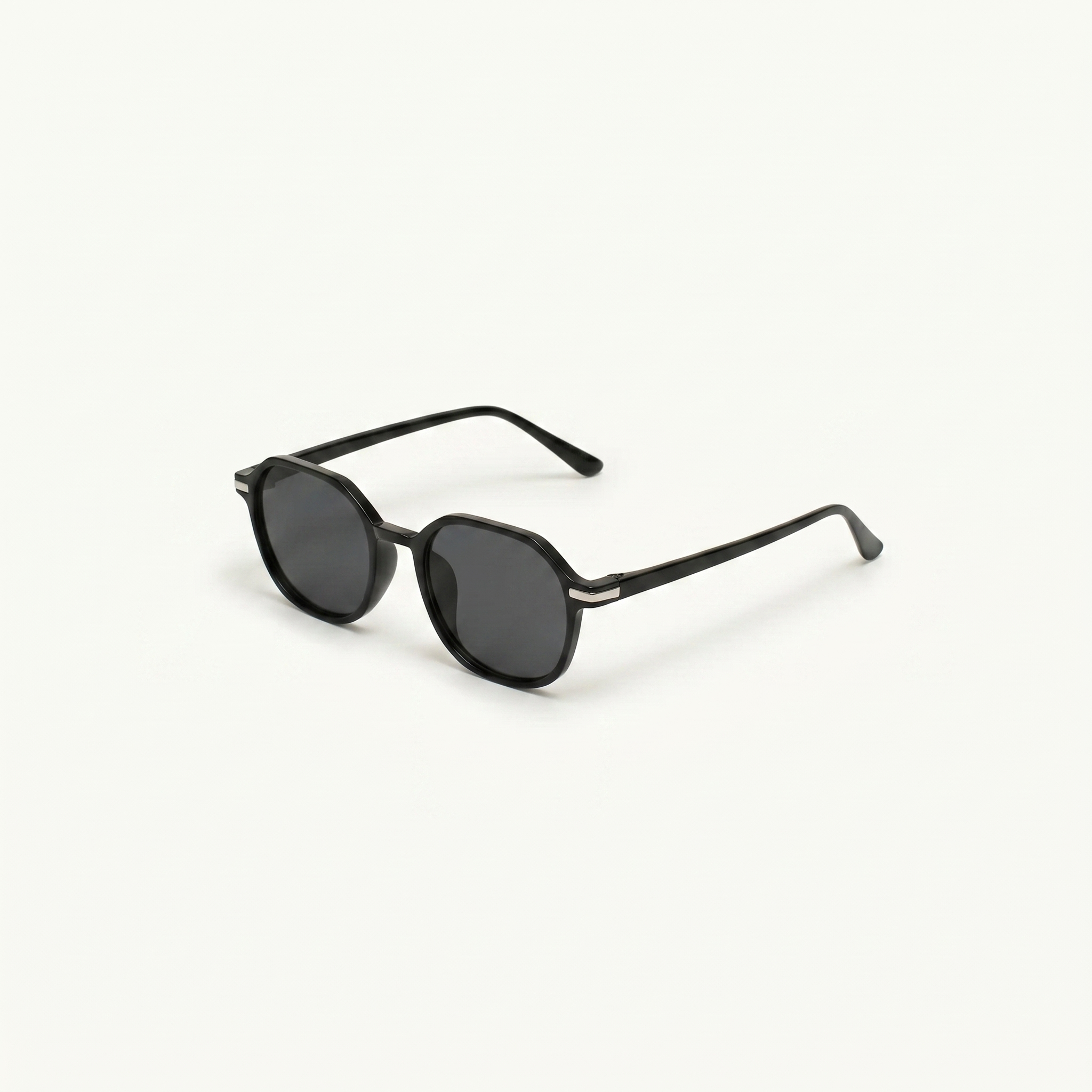 Unisex sunglasses with a wide flat frame and blue lenses
