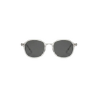 Unisex sunglasses with a wide flat frame and blue lenses