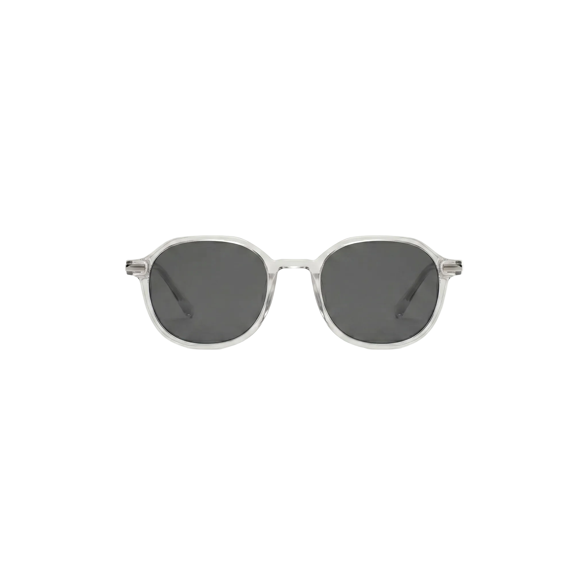 Unisex sunglasses with a wide flat frame and blue lenses
