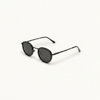 Unisex sunglasses with a wide flat frame and blue lenses
