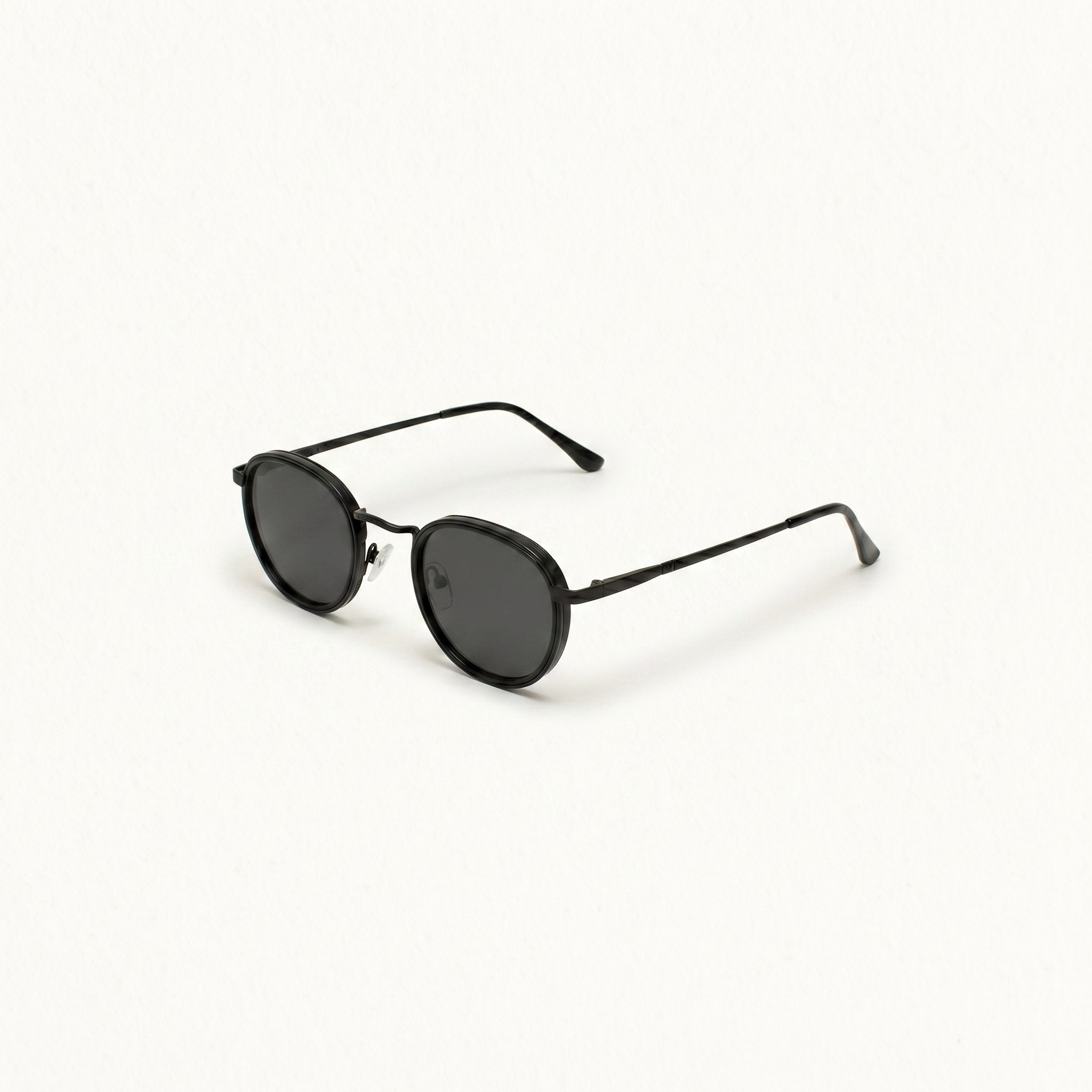 Unisex sunglasses with a wide flat frame and blue lenses