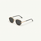 Unisex sunglasses with a wide flat frame and blue lenses