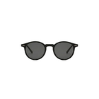 Unisex sunglasses with a wide flat frame and blue lenses