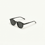 Unisex sunglasses with a wide flat frame and blue lenses