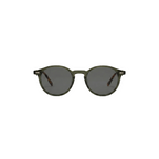 Unisex sunglasses with a wide flat frame and blue lenses