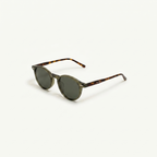 Unisex sunglasses with a wide flat frame and blue lenses