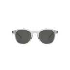 Unisex sunglasses with a wide flat frame and blue lenses
