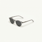 Unisex sunglasses with a wide flat frame and blue lenses