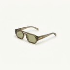 Unisex sunglasses with a wide flat frame and blue lenses