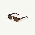 Unisex sunglasses with a wide flat frame and blue lenses