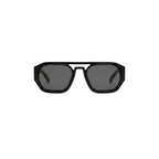 Unisex sunglasses with a wide flat frame and blue lenses