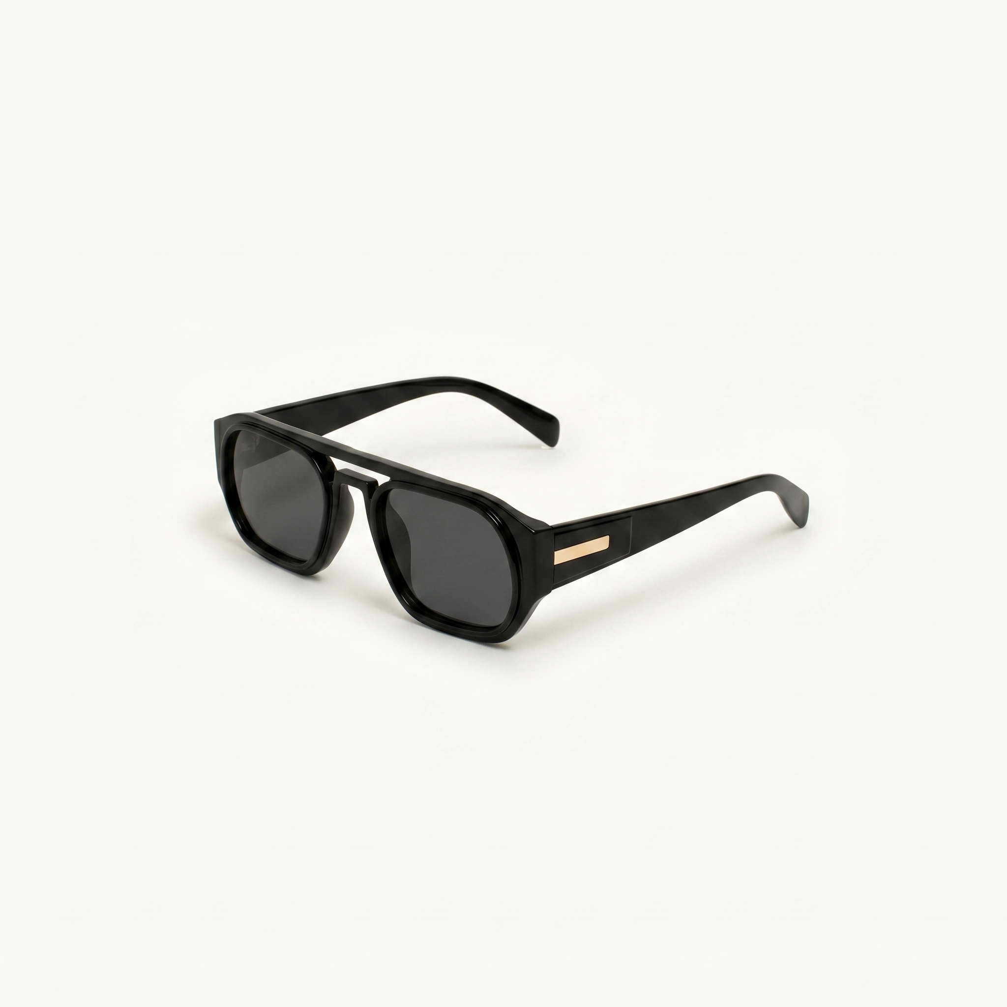 Unisex sunglasses with a wide flat frame and blue lenses
