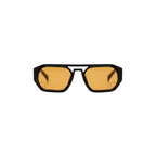 Unisex sunglasses with a wide flat frame and blue lenses