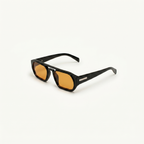 Unisex sunglasses with a wide flat frame and blue lenses