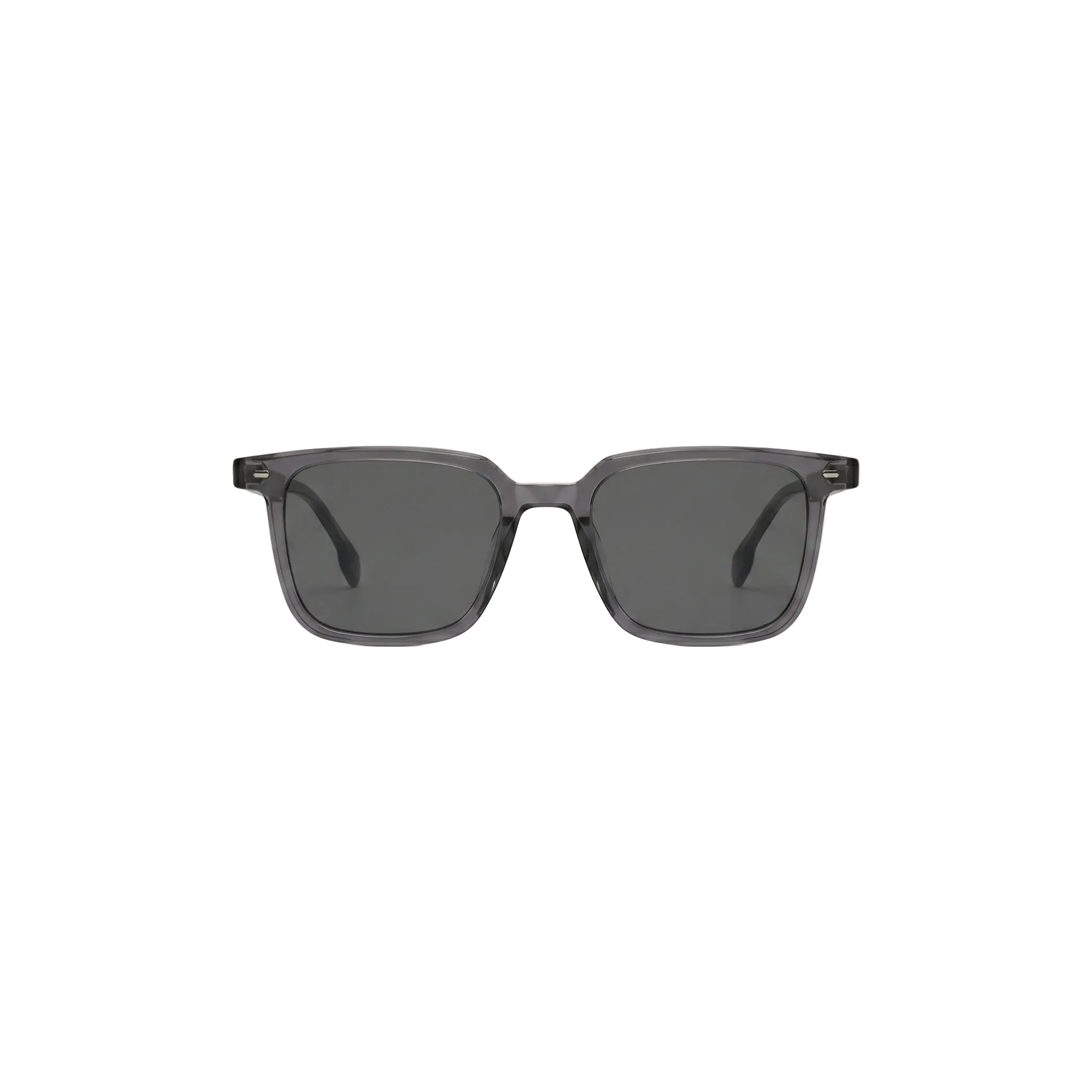 Unisex sunglasses with a wide flat frame and blue lenses