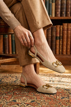 Damskie Czółenka Slingback z Zamszu na Niskim Obcasie z Ozdobą 4