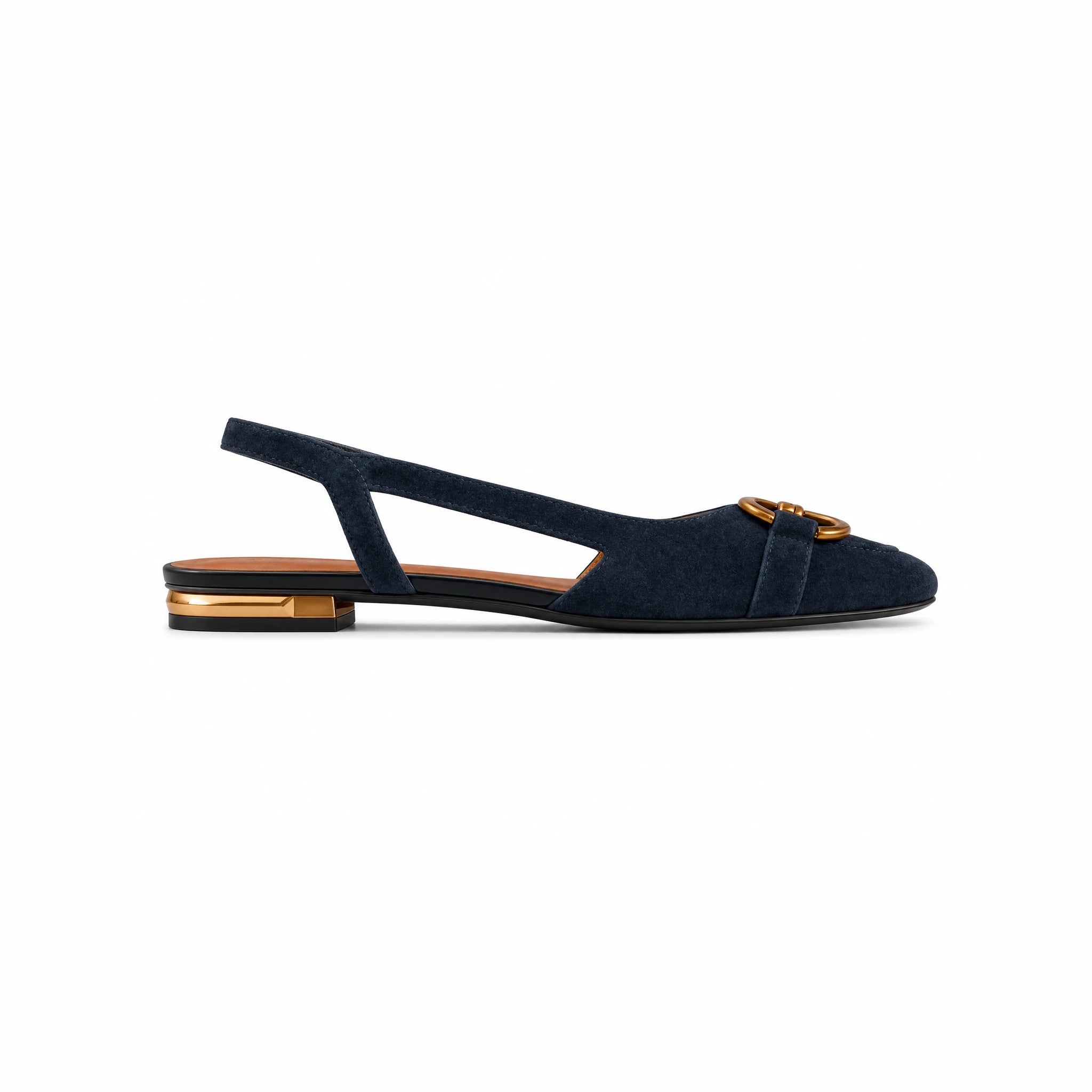 Damskie Czółenka Slingback z Zamszu na Niskim Obcasie z Ozdobą 5
