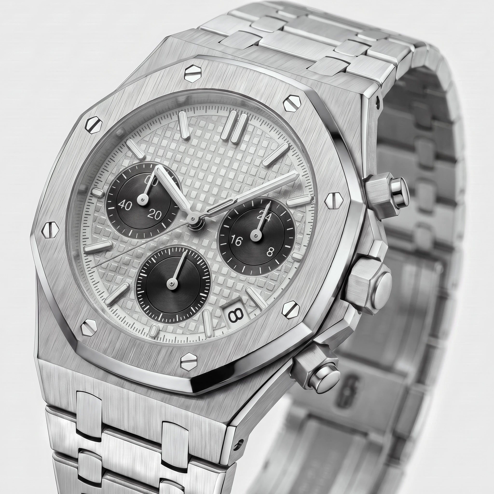 Męski Zegarek Chronograf z Ośmiokątnym Bezelem na Bransolecie 6