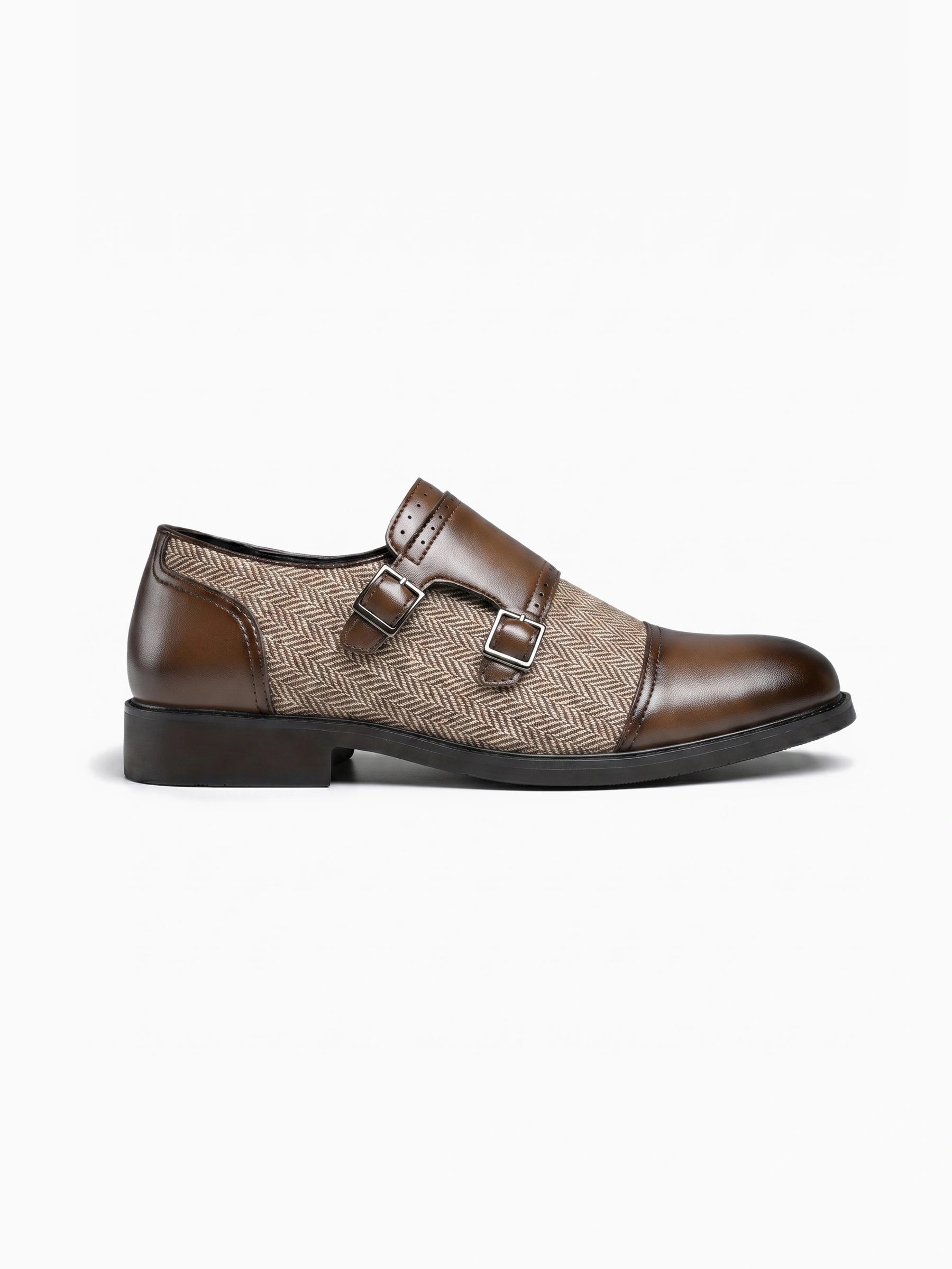 Męskie Buty Monki Wsuwane z Podwójną Klamrą i Wstawką w Jodełkę 1