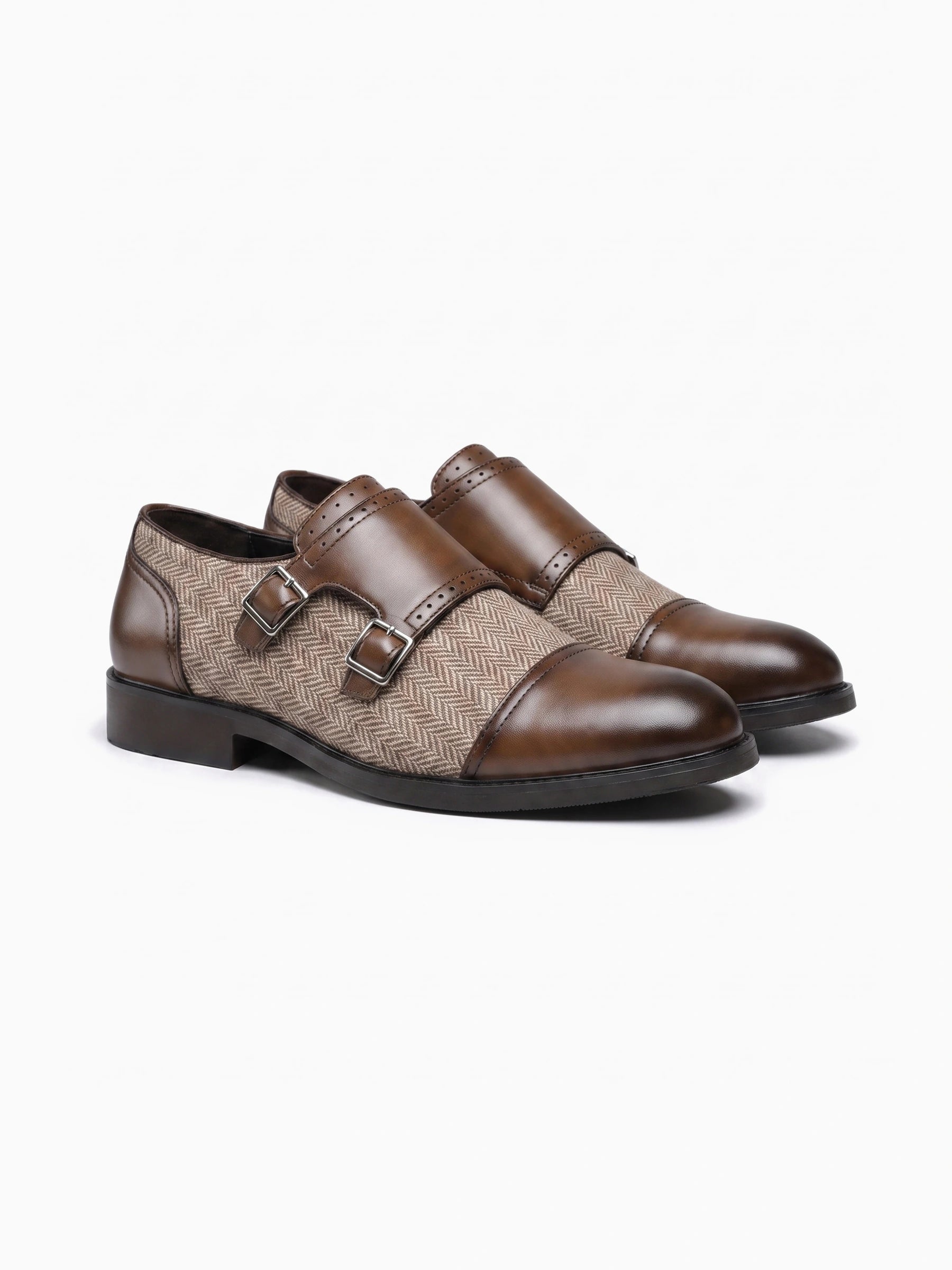 Męskie Buty Monki Wsuwane z Podwójną Klamrą i Wstawką w Jodełkę 2