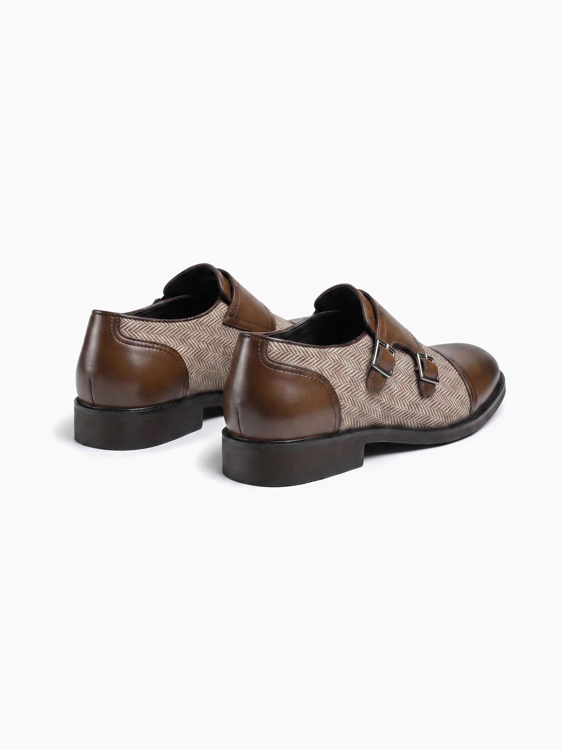 Męskie Buty Monki Wsuwane z Podwójną Klamrą i Wstawką w Jodełkę 3