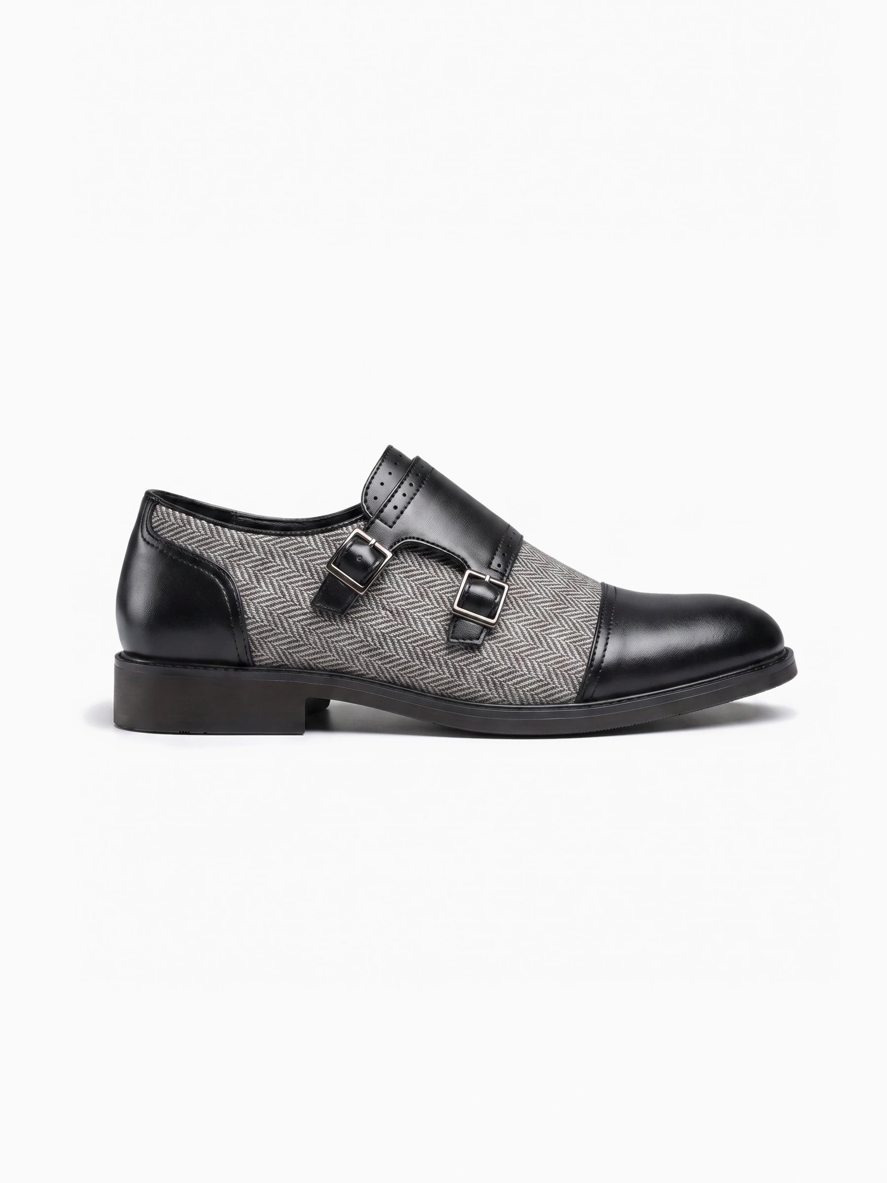 Męskie Buty Monki Wsuwane z Podwójną Klamrą i Wstawką w Jodełkę 4