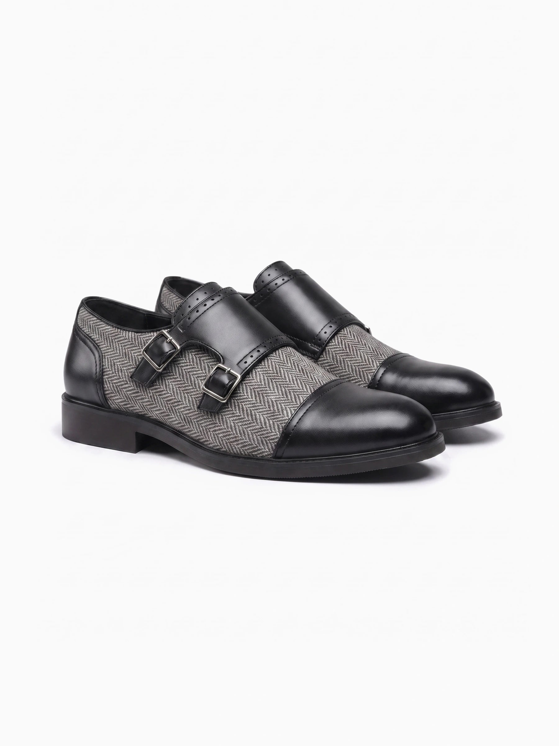 Męskie Buty Monki Wsuwane z Podwójną Klamrą i Wstawką w Jodełkę 5