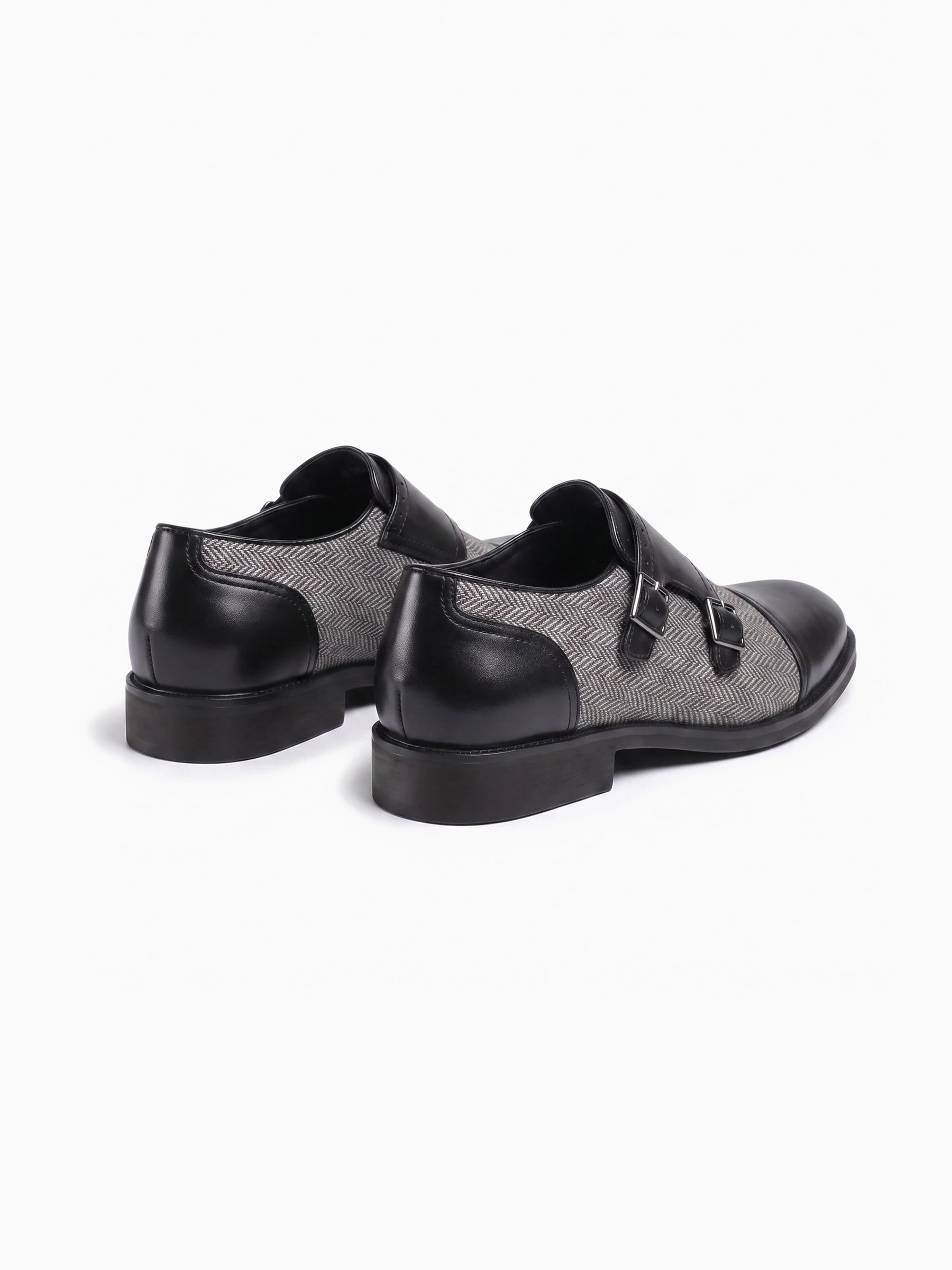 Męskie Buty Monki Wsuwane z Podwójną Klamrą i Wstawką w Jodełkę 6