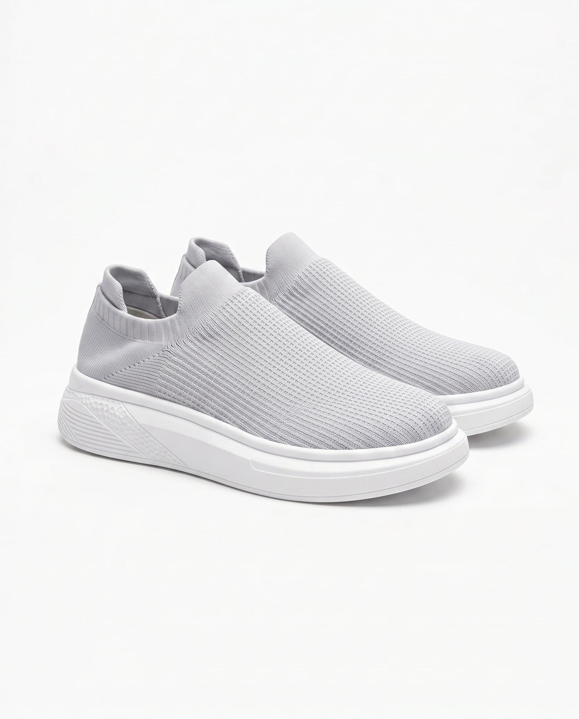 Męskie Sneakersy Wsuwane z Dzianiny na Grubej Białej Podeszwie 10