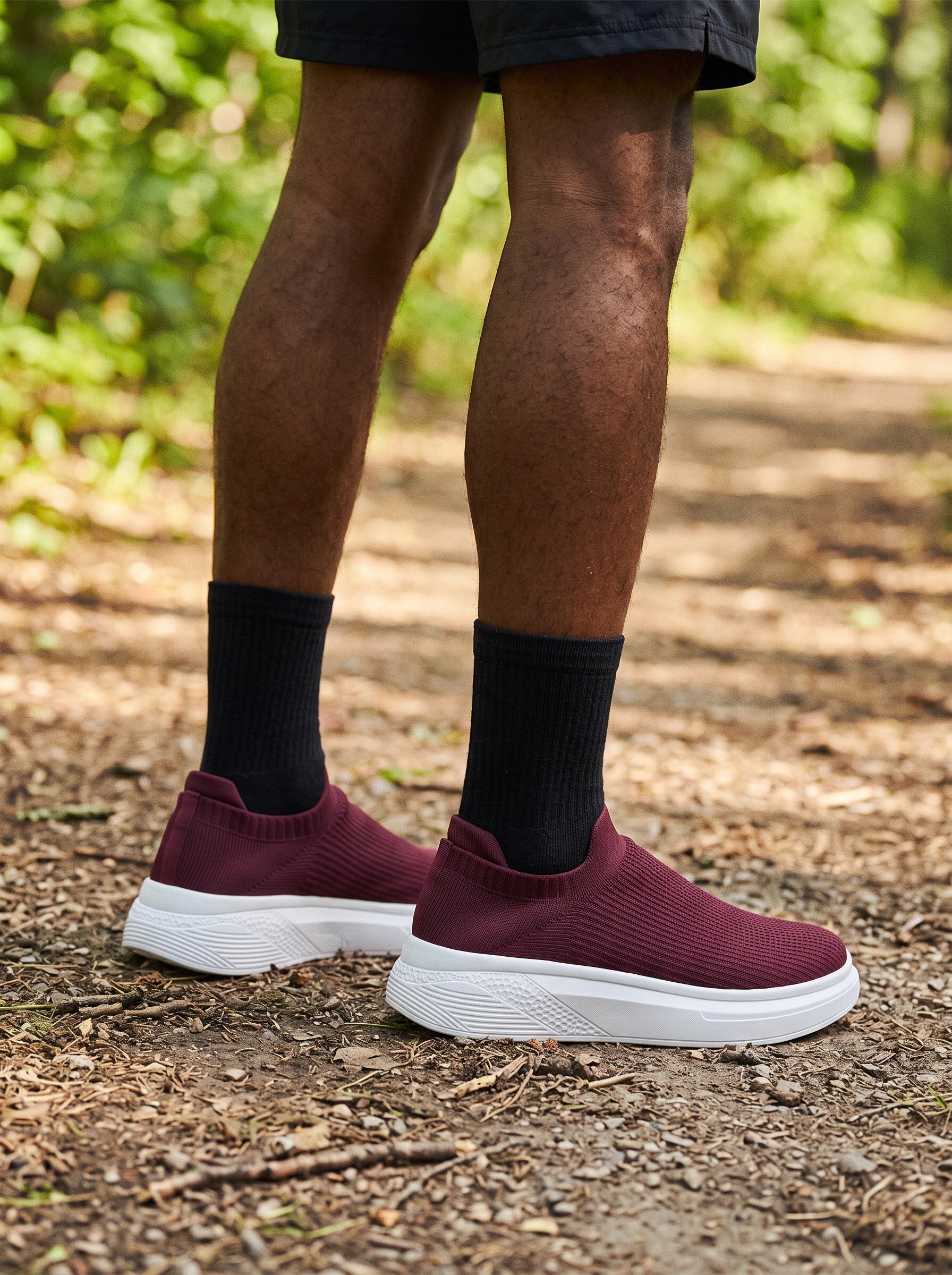Męskie Sneakersy Wsuwane z Dzianiny na Grubej Białej Podeszwie 16