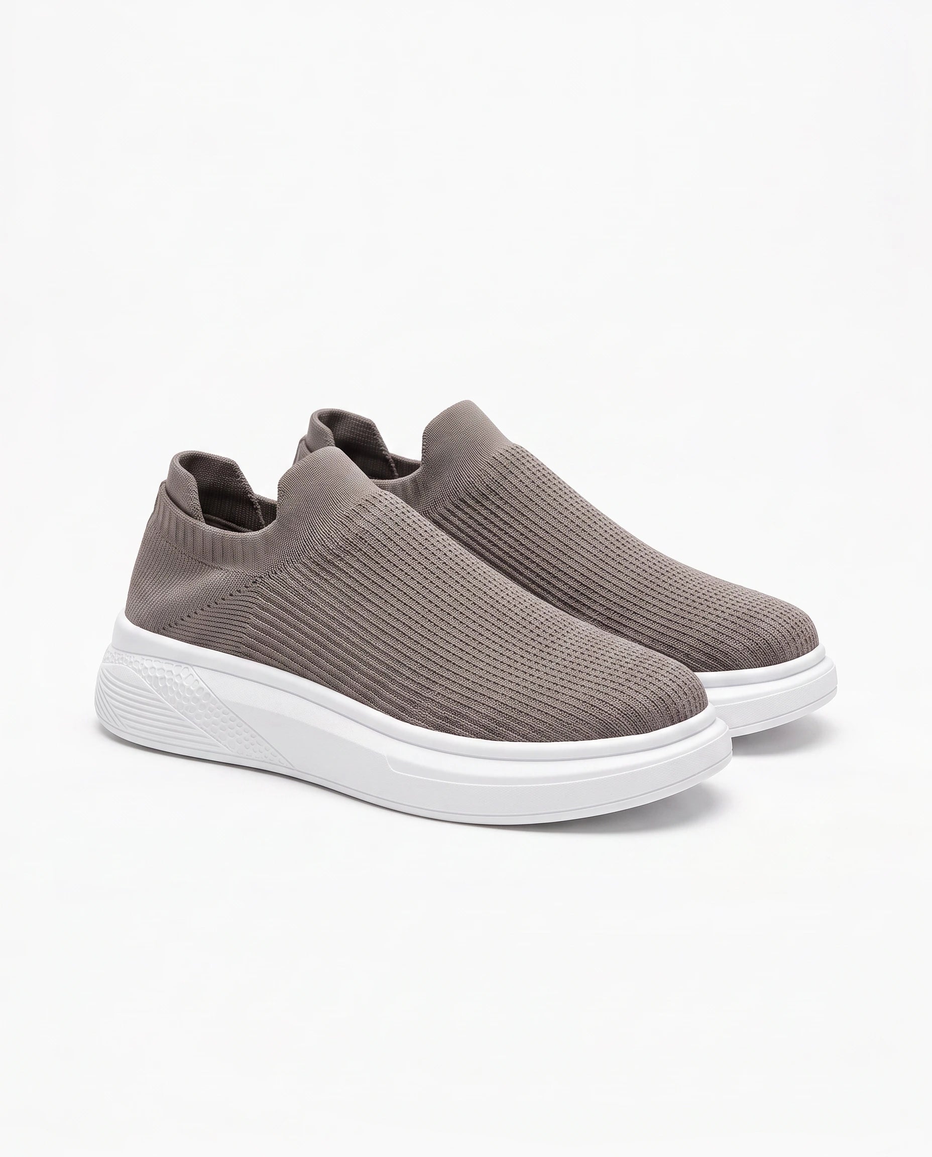 Męskie Sneakersy Wsuwane z Dzianiny na Grubej Białej Podeszwie 18