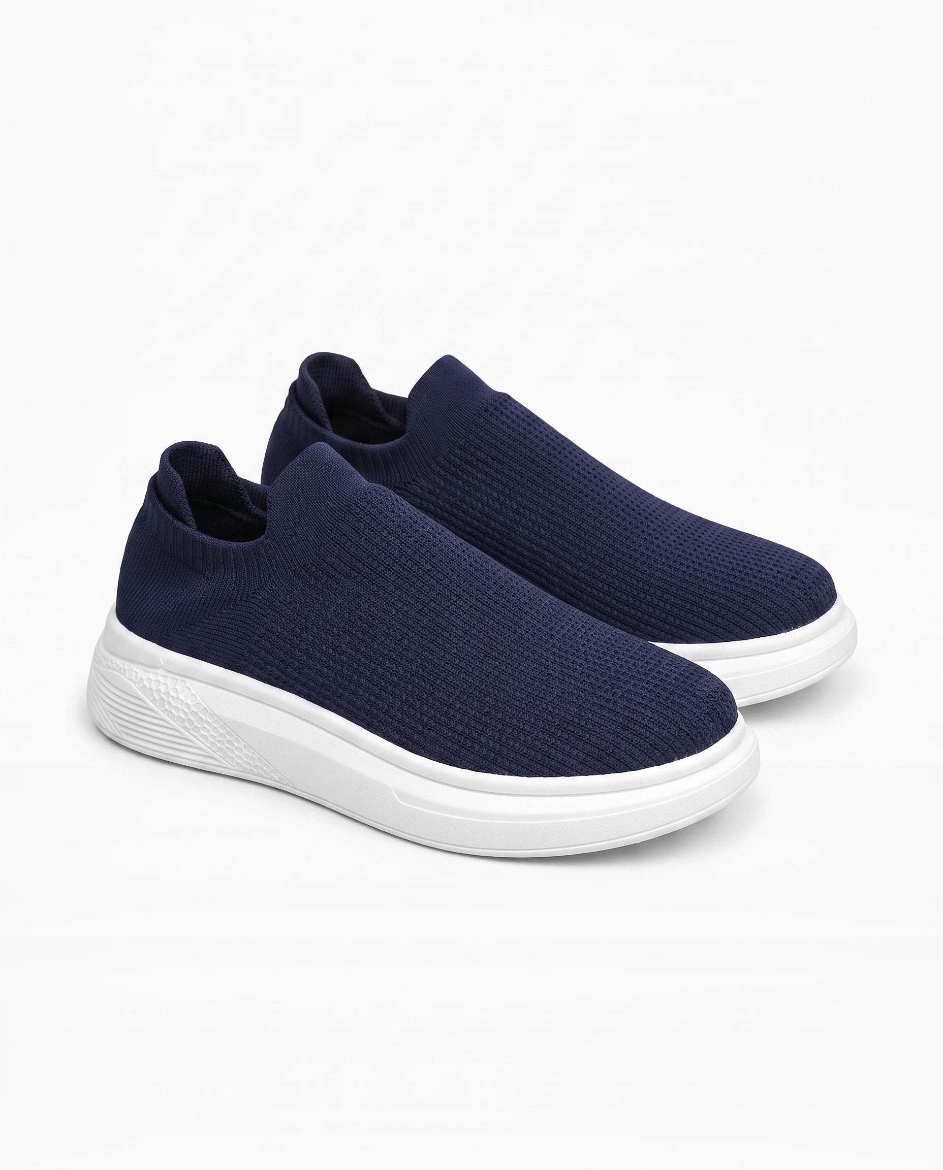 Męskie Sneakersy Wsuwane z Dzianiny na Grubej Białej Podeszwie 2