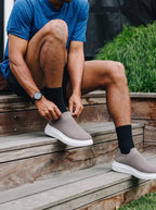 Męskie Sneakersy Wsuwane z Dzianiny na Grubej Białej Podeszwie 20