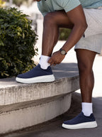 Męskie Sneakersy Wsuwane z Dzianiny na Grubej Białej Podeszwie 4