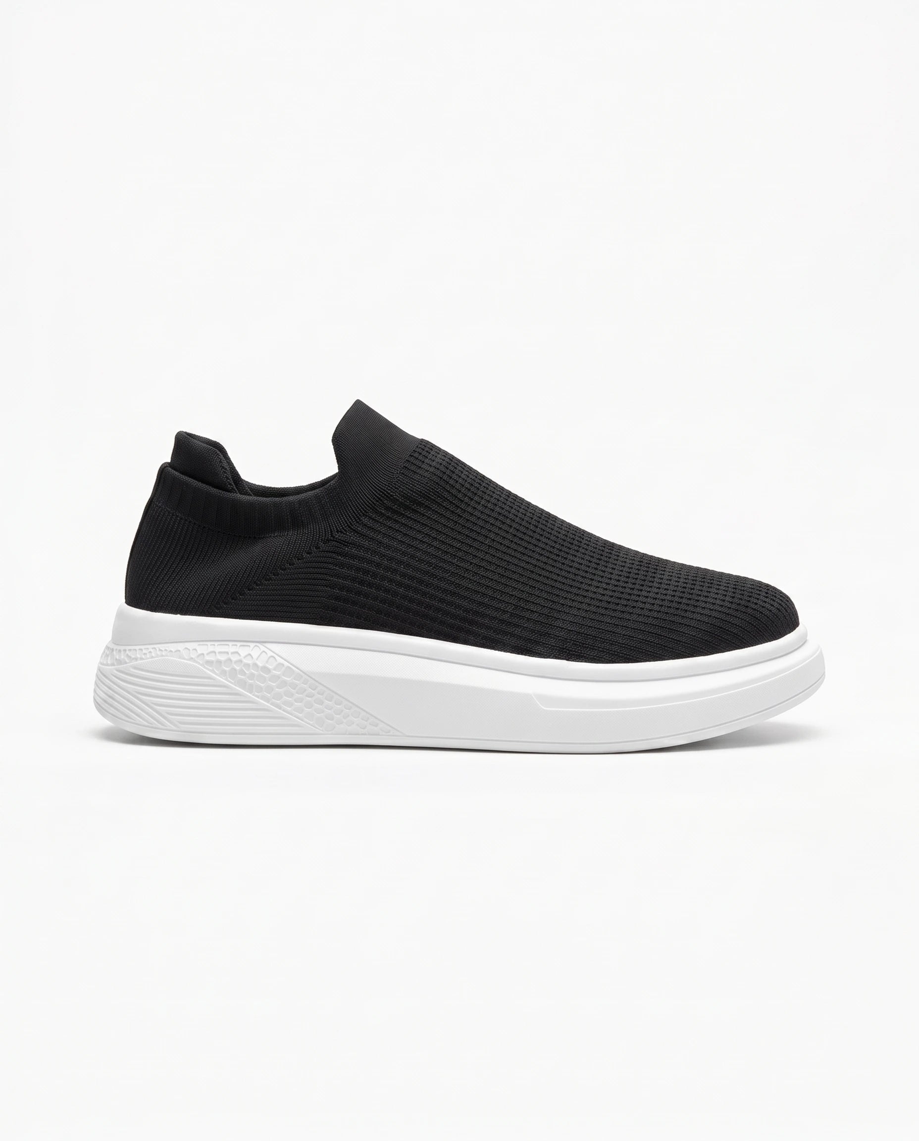 Męskie Sneakersy Wsuwane z Dzianiny na Grubej Białej Podeszwie 5