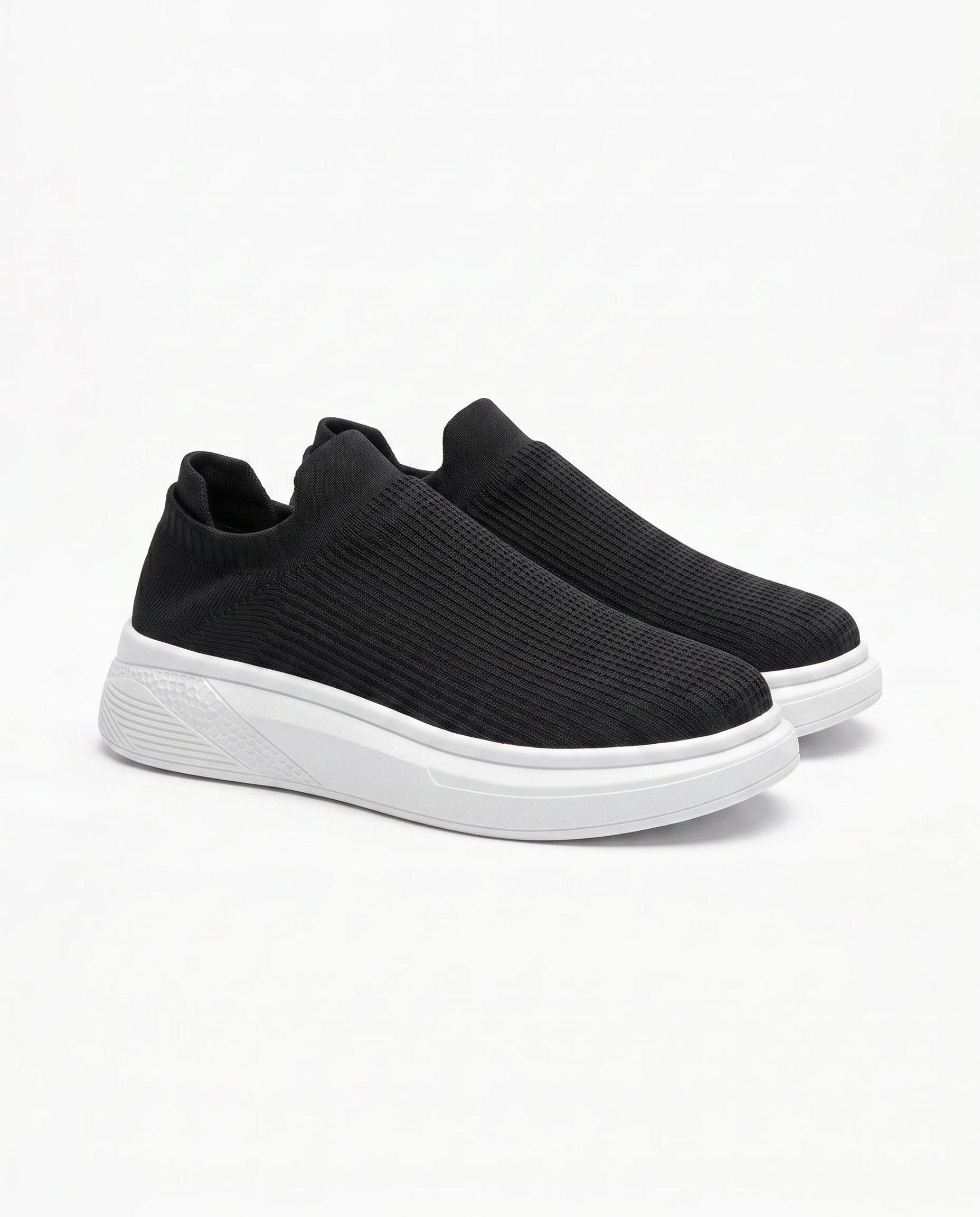 Męskie Sneakersy Wsuwane z Dzianiny na Grubej Białej Podeszwie 6