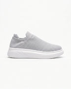 Męskie Sneakersy Wsuwane z Dzianiny na Grubej Białej Podeszwie 9