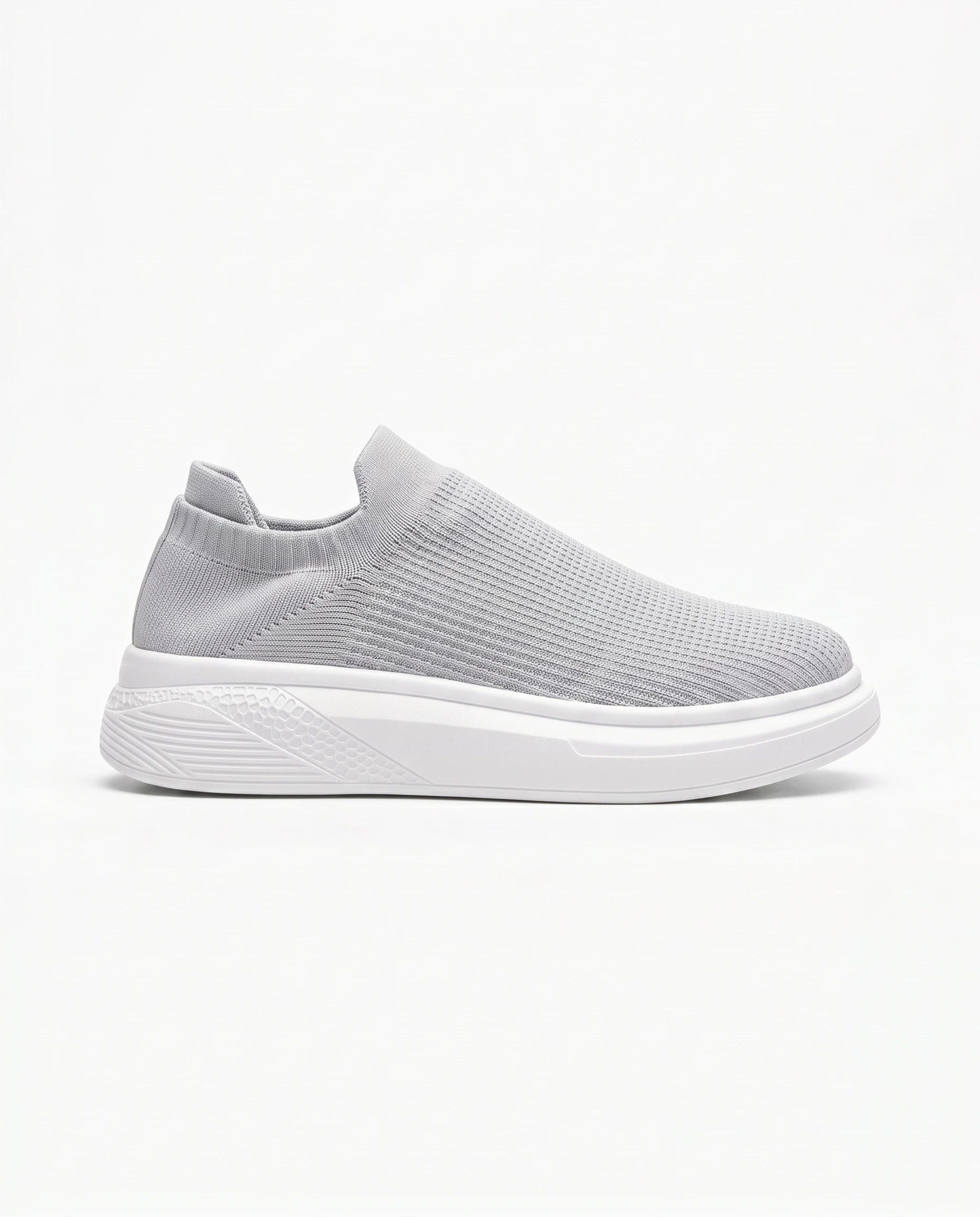 Męskie Sneakersy Wsuwane z Dzianiny na Grubej Białej Podeszwie 9